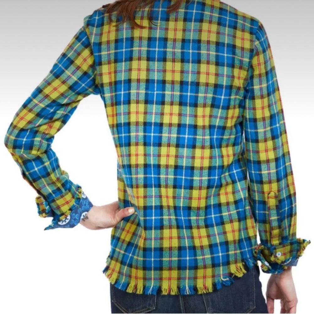 Dizzy Lizzie plaid Blue and Yellow Plaid Button-Up Shirt Cape Cod tunic - Picture 3 of 4